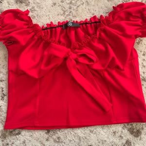 Red off-the-shoulder crop top